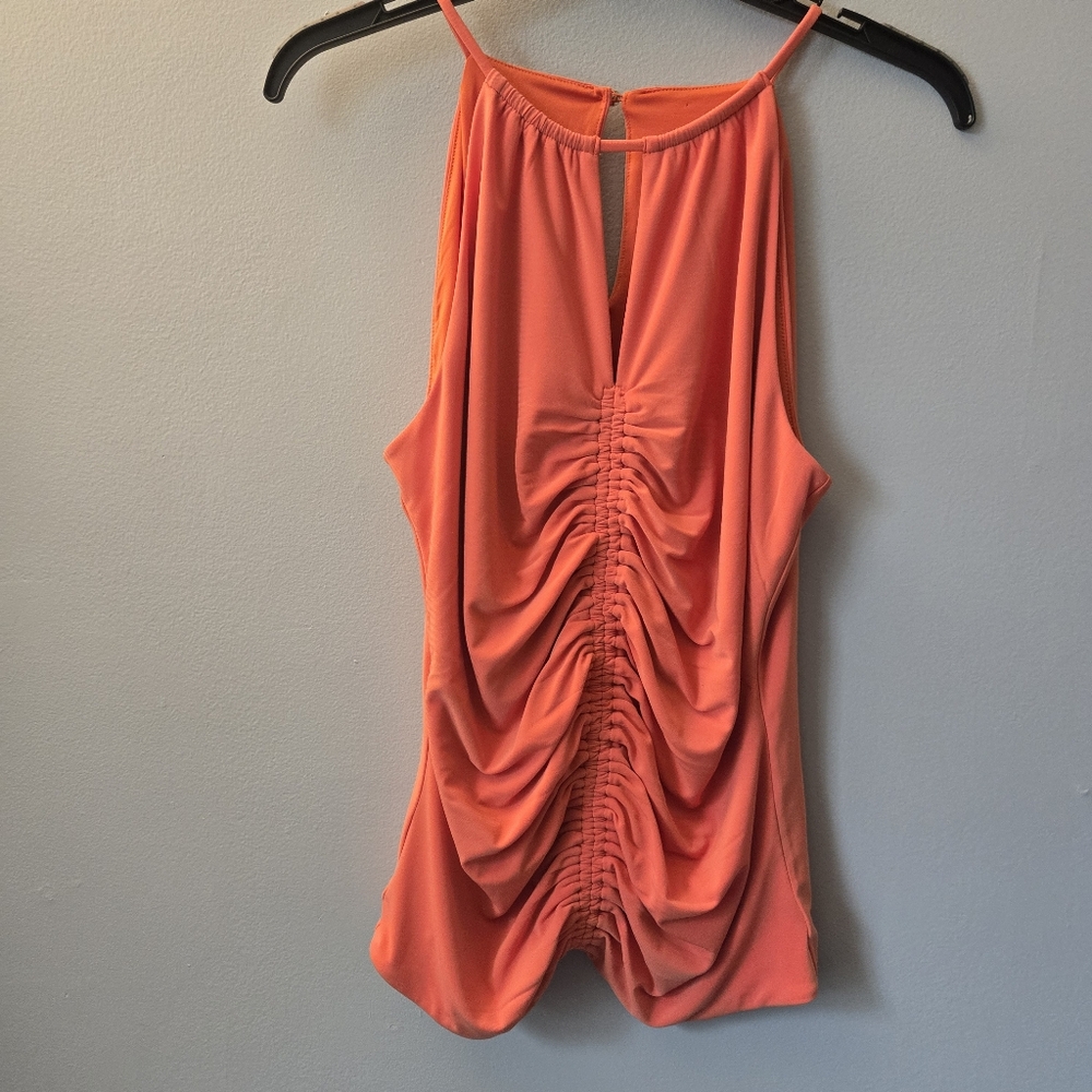 White House Black Market Women's Medium Bright Orange Halter Tank Top Ruched